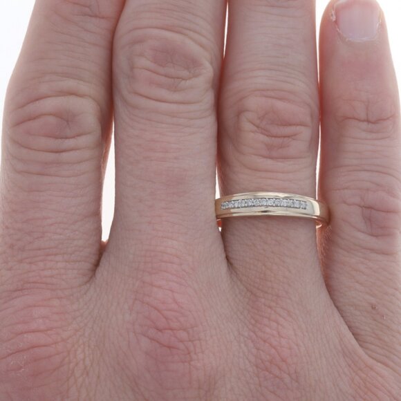 Yellow Gold Diamond Men's Wedding Band - 10k Round Brilliant .10ctw Ring - Picture 2 of 6